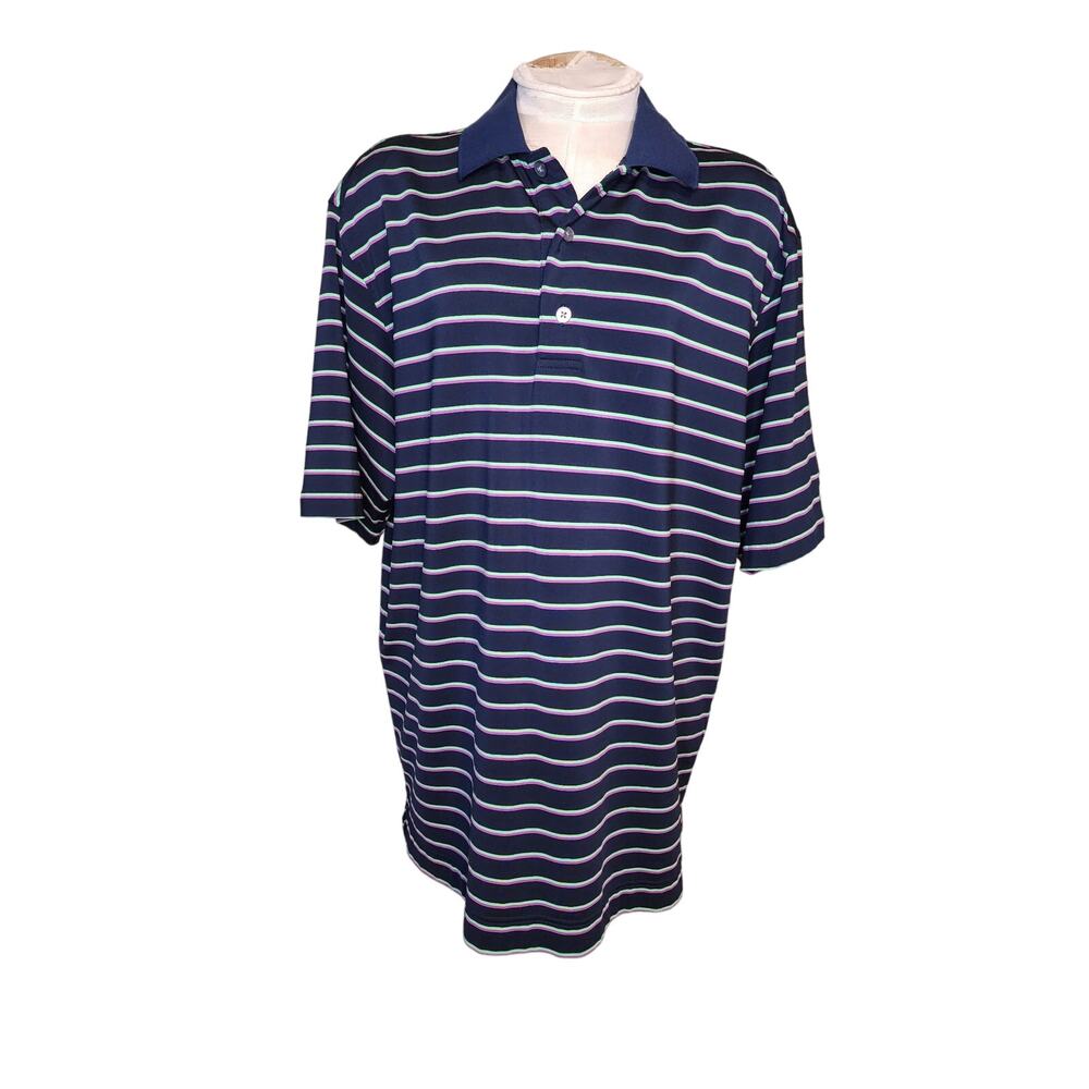 Footjoy FJ Shirt Mens L Golf Polo Striped Short Sleeve Jersey Blue/Pink